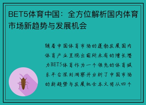 BET5体育中国：全方位解析国内体育市场新趋势与发展机会