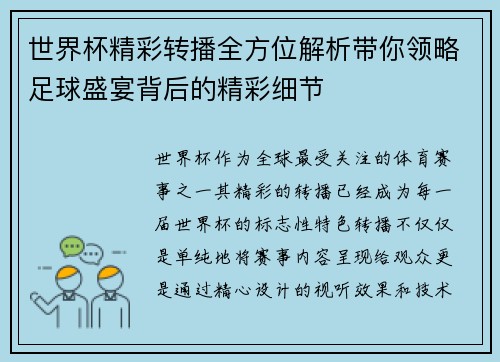 世界杯精彩转播全方位解析带你领略足球盛宴背后的精彩细节